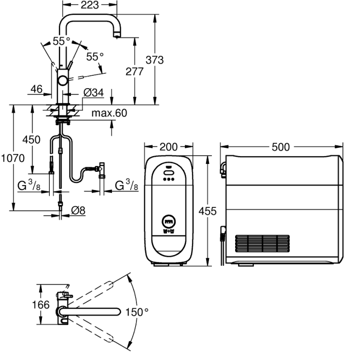 Смеситель  для кухни  Grohe Blue Home,  дл.излива - 223мм,  поворотный,  1 рычаг + сенсор,  хром