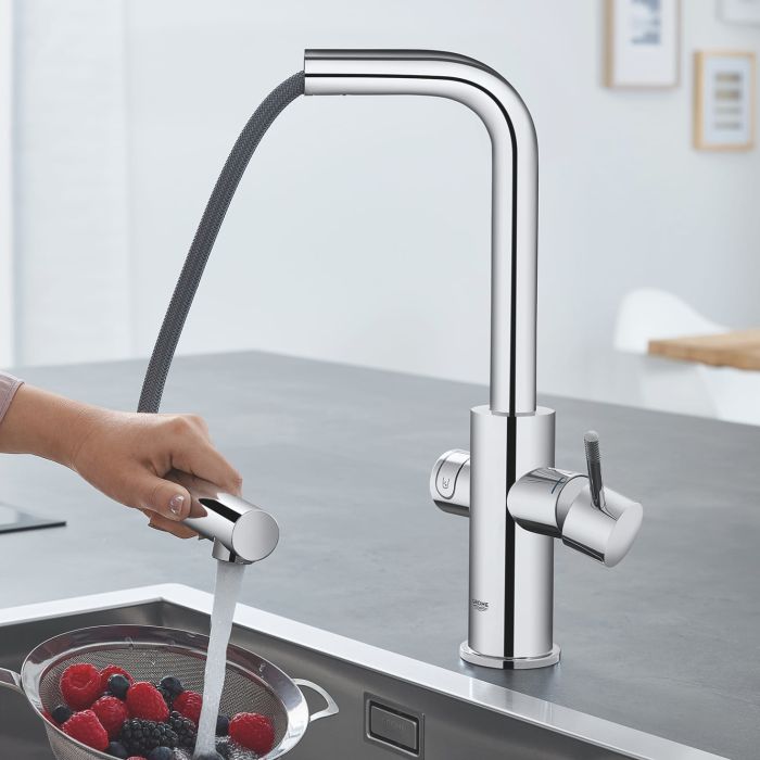 Смеситель  для кухни  Grohe Blue Home,  дл.излива - 223мм,  поворотный, вытяжной,  1 рычаг + сенсор,  хром