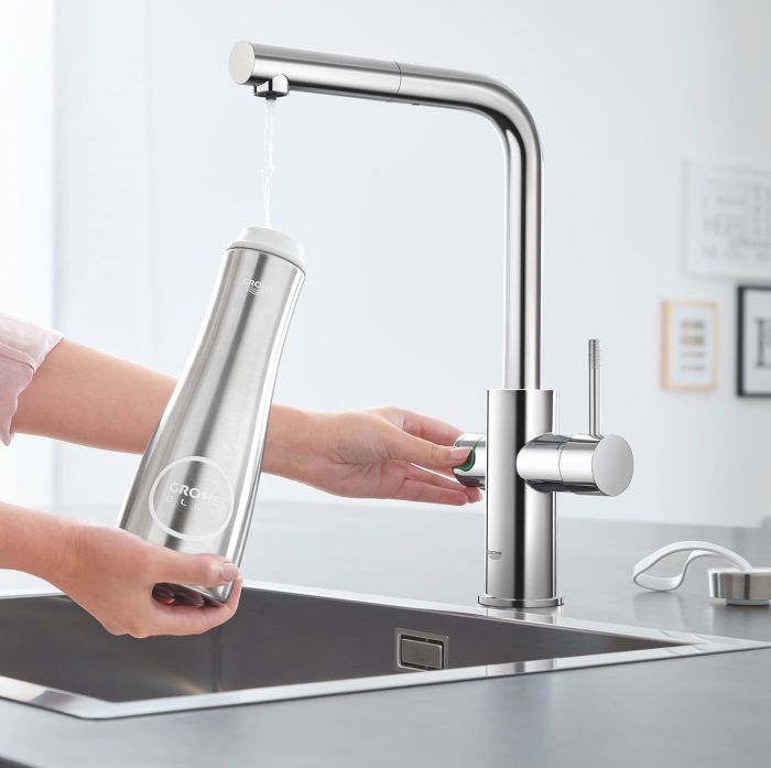 Смеситель  для кухни  Grohe Blue Home,  дл.излива - 223мм,  поворотный, вытяжной,  1 рычаг + сенсор,  хром