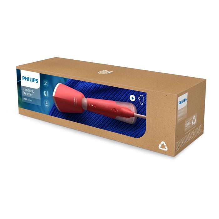 Отпариватель Philips компактный Series 5000, 1400Вт, 120мл, паровой удар -24гр, складная ручка, чехол-перчатка, пластик, красный