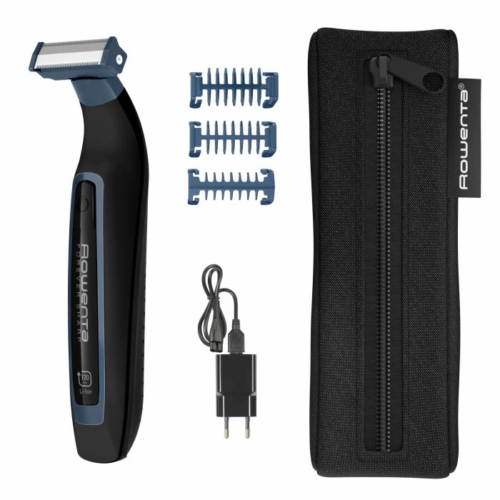 Триммер Rowenta Forever Sharp Sport Collection, для бороды и усов, сеть+акум., роторный мотор, насадок-3, сталь, черно-синий