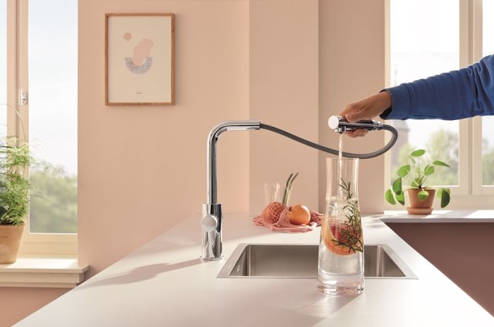 Смеситель для кухни Grohe Blue Pure Minta, дл.излива - 223мм, поворотный/вытяжной, 1+1фильтр, хром