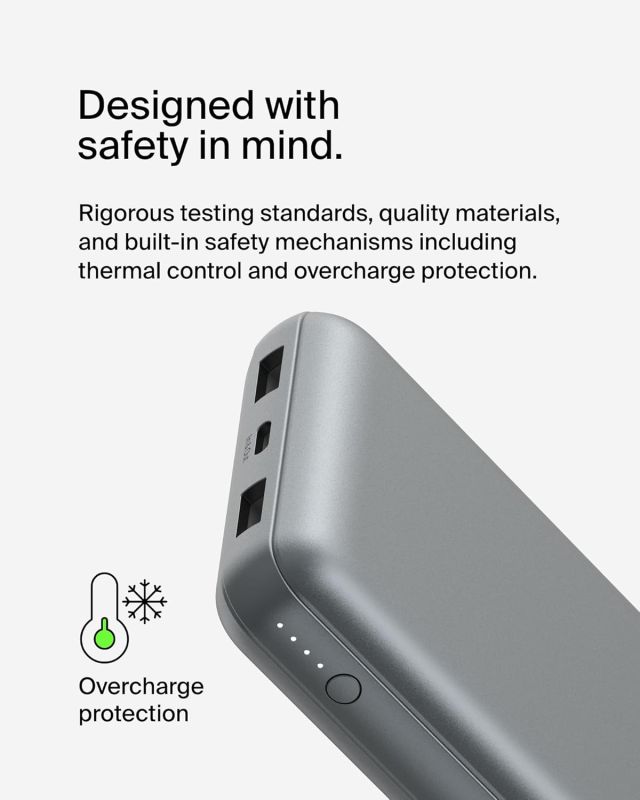 Портативное зарядное устройство Power Bank Belkin 20000мАч, 15Вт, 2хUSB-A/USB-C, серый