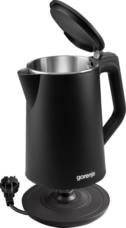 Электрочайник Gorenje, 1,5л, 2,200 Вт, корпус- нержав., Strix, матовый, черный