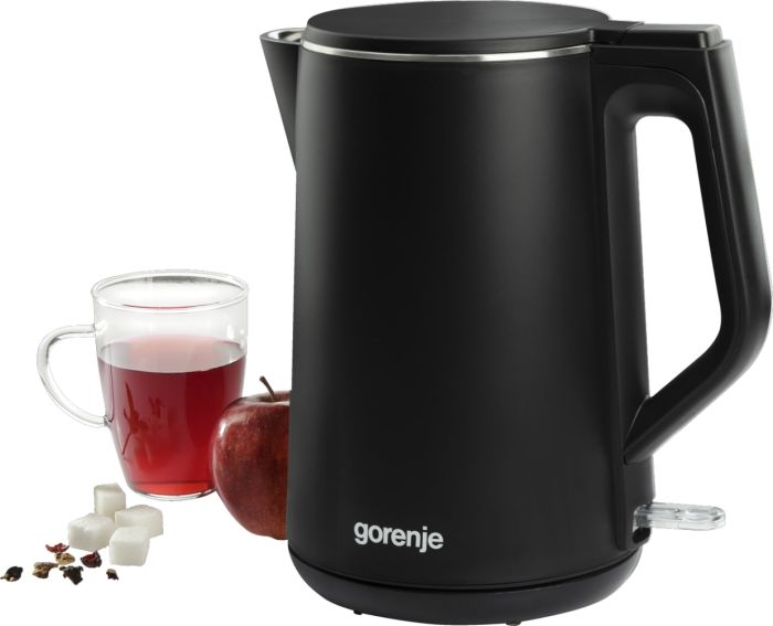 Электрочайник Gorenje, 1,5л, 2,200 Вт, корпус- нержав., Strix, матовый, черный