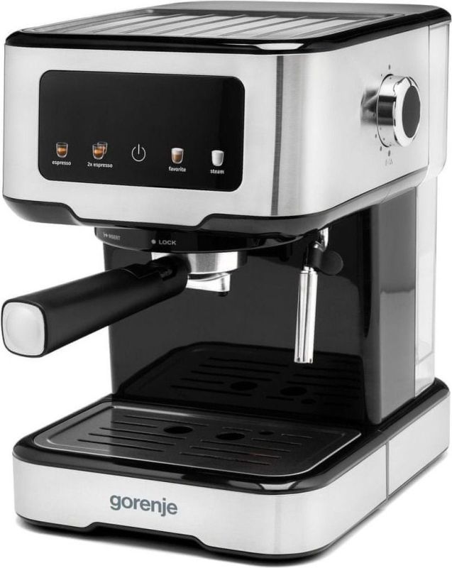 Кофеварка Gorenje рожковая 1.5л, молотый, ручной капучинатор, нерж