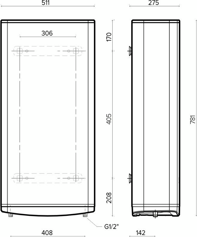 Водонагреватель электр. Ariston плоский слим VELIS TECH 50 EU, 50л, 2*1,5кВт, ун. монтаж, электр. упр-ние, B, Италия, Серый