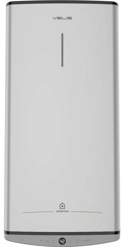 Водонагрівач електр. Ariston плаский слім VELIS TECH 100 EU, 100л, 2*1,5кВт, ун. монтаж, електр. кер-ння, B, Італія, Сірий