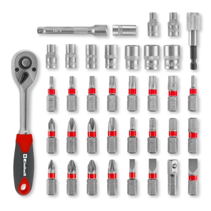 Набор бит и головок Einhell, 1/4" 4-13мм, 37шт, кейс