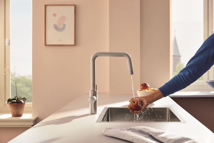 Смеситель для кухни Grohe Blue Pure Start, дл.излива - 223мм, поворотный, 1+1 фильтр, супер сталь