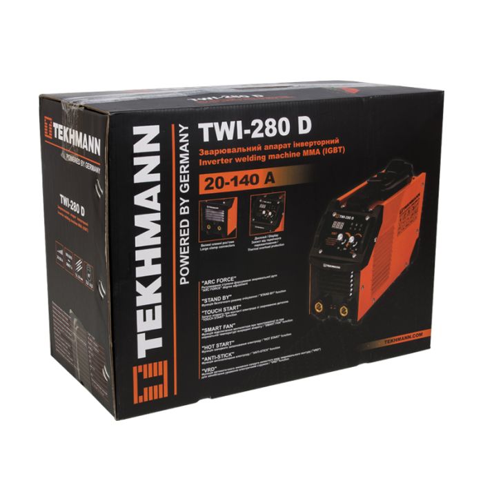 Зварювальний апарат інверторний Tekhmann TWI-280 D 140А 5.2кВт 170-270В форсування дуги 3кг