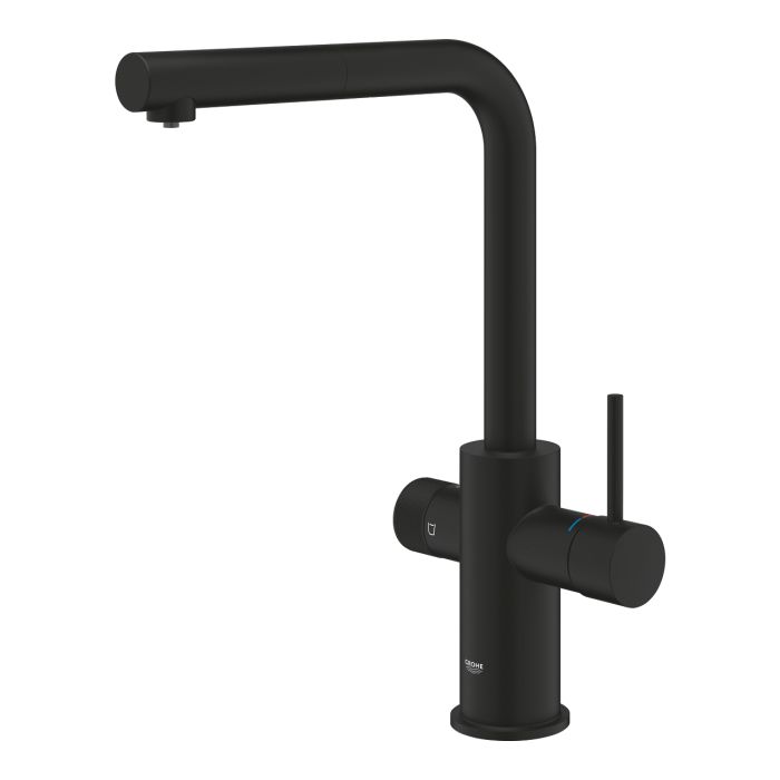 Смеситель для кухни Grohe Blue Pure Minta, длина излива - 223мм, поворотный/вытяжной, 2 воды, фантомный черный