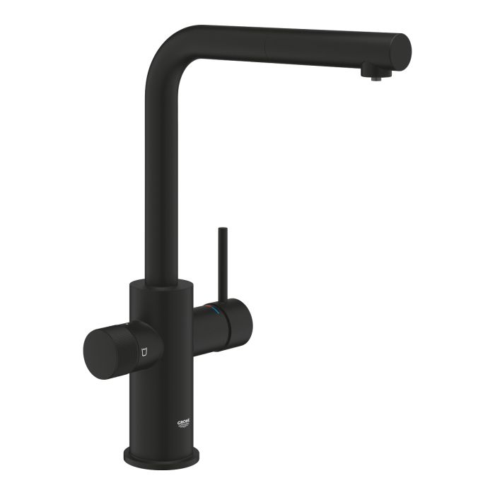 Смеситель для кухни Grohe Blue Pure Minta, длина излива - 223мм, поворотный/вытяжной, 2 воды, фантомный черный