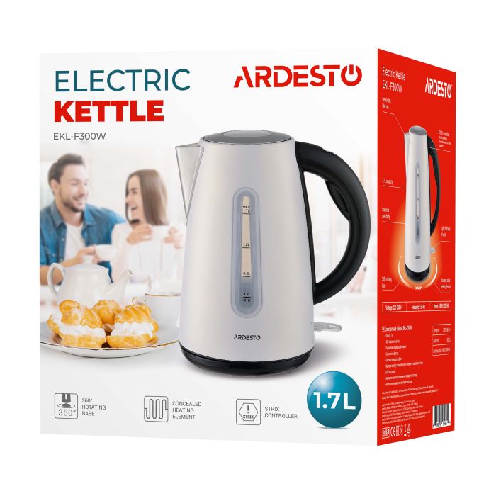 Электрочайник Ardesto 1.7л, Strix, металл, белый