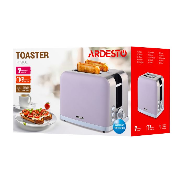 Тостер Ardesto , 800Вт, метал, 2 слоти, ліловий+сріблястий ARDESTO T-F500L