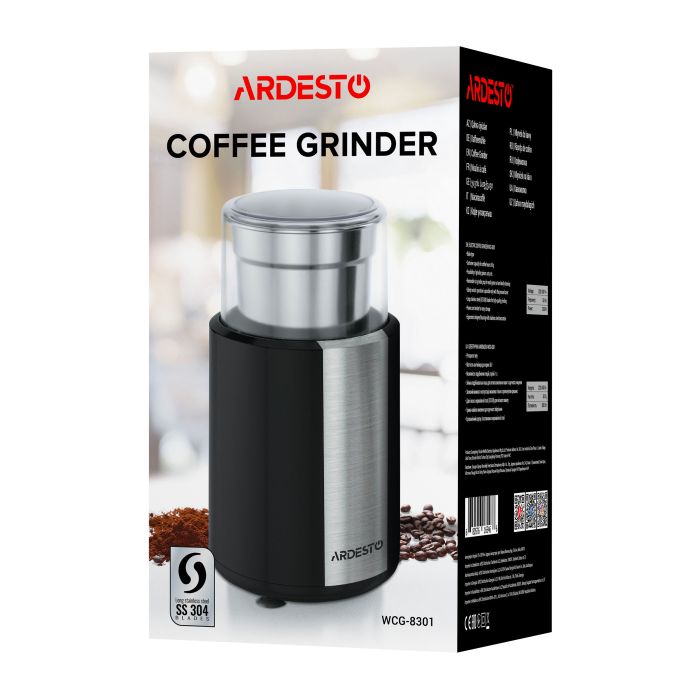 Кофемолка Ardesto роторная 200Вт, емкость для зерен-60г, пластик/металл, черный