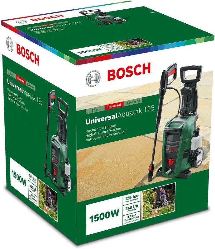 Минимойка высокого давления Bosch UniversalAquatak 125, 1500 Вт, 125 бар, 360 л/ч, шланг 5м, 7.7кг
