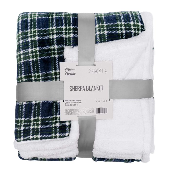 Плед Ardesto Sherpa 160х200см, 100% поліестер, клітинка, зелений