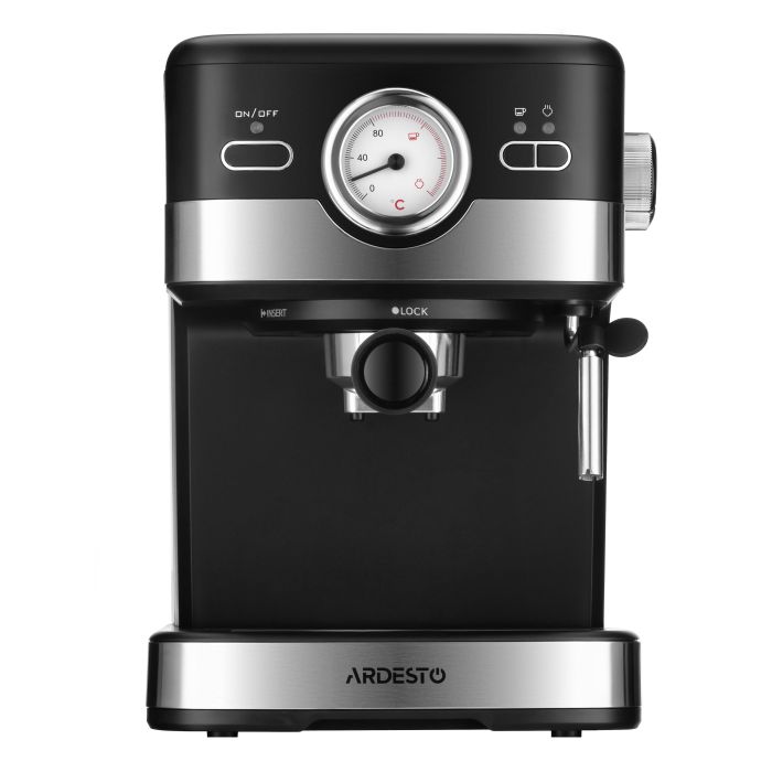 Кофеварка Ardesto рожковая Steel Collection 1.5л, молотый, ручной капучинатор,  черно-серебристый