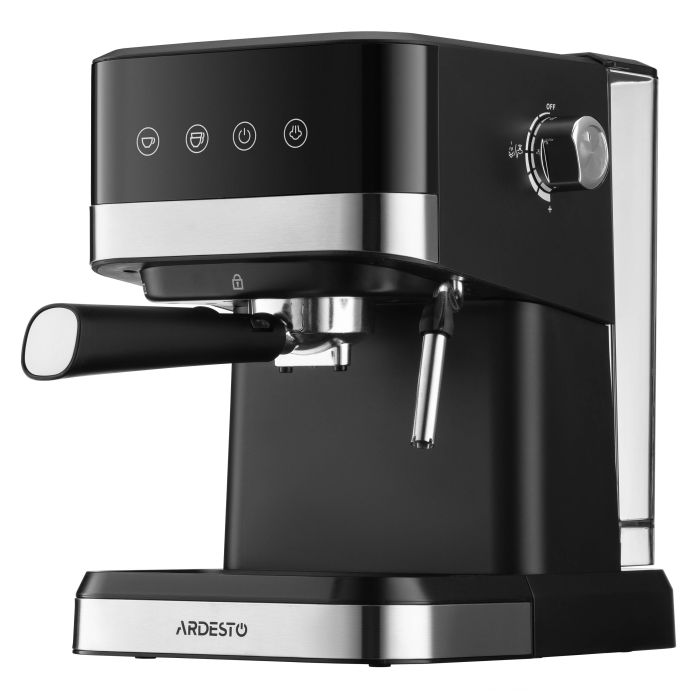 Кофеварка Ardesto рожковая Steel Collection 1.5л, молотый, ручной капучинатор, сенсорное управление, черно-серебристый