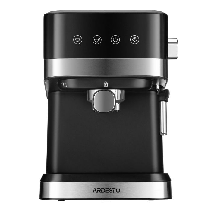 Кофеварка Ardesto рожковая Steel Collection 1.5л, молотый, ручной капучинатор, сенсорное управление, черно-серебристый