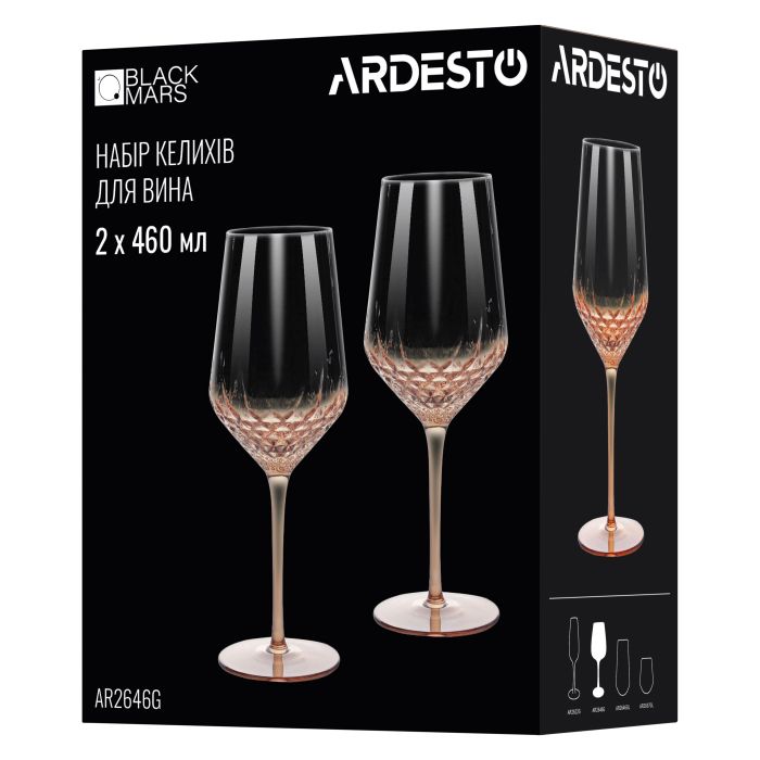 Набір келихів для вина ARDESTO Black Mars Favola 460мл, 2шт, скло, прозоро-золотистий