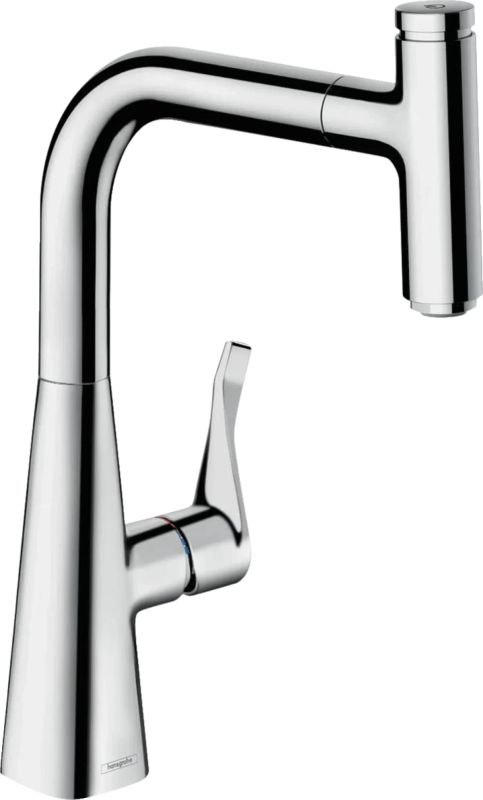 Змішувач для кухні Hansgrohe Metris Select, довж.виливу - 222мм, поворотний, витяжний, важіль + кнопка, хром