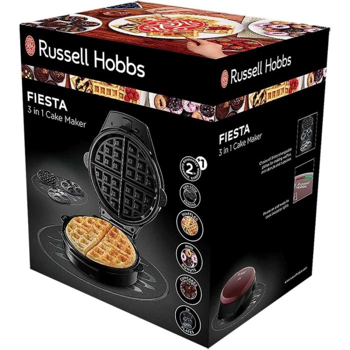 Мультимейкер Russell Hobbs Fiesta 950Вт, алюминий, 3 пластины, корпус-нерж.сталь/пластик, бордо