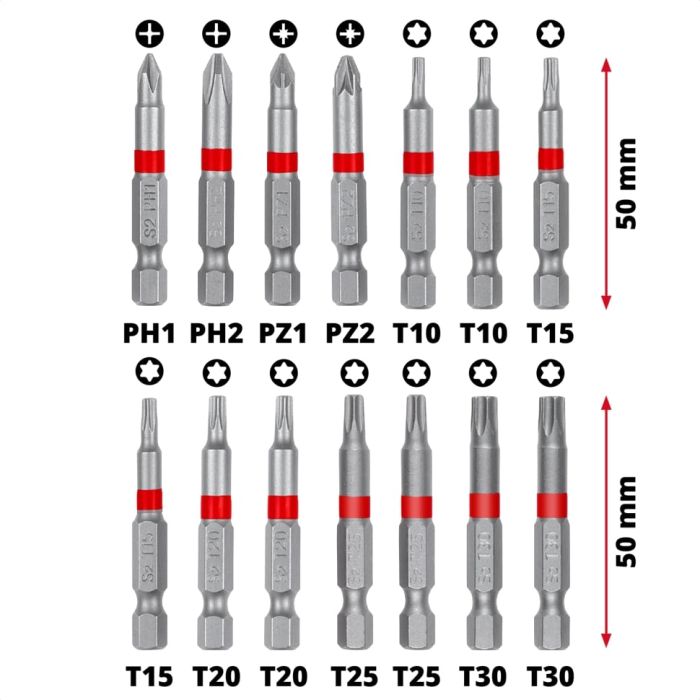 Біти Einhell, набір 42шт, HEX, PH, PZ, Torx, 50мм, кейс