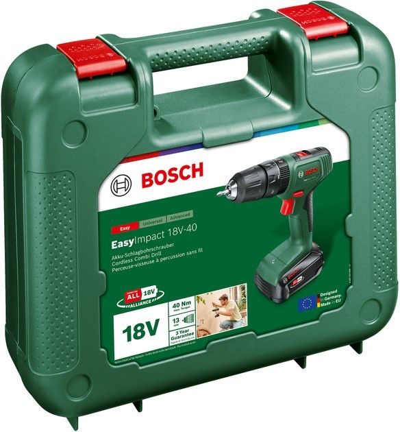 Шурупокрут-дриль акумуляторний Bosch EasyImpact 18V-40 18В 2х2А·год 20·38Нм 0-430·0-1630об/хв кейс ЗП 1.4кг