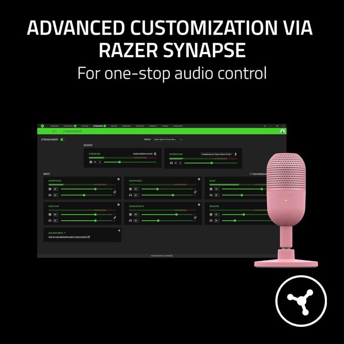 Микрофон геймерский Razer Seiren V3 Mini, Omni, USB-A, 1.2м, quartz