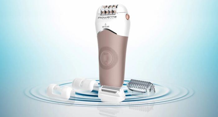 Епілятор Rowenta Aquasoft Wet&Dry пінцетний, акумуляторний , пінцет.-24, волог.+сух., насадок-4, пудровий