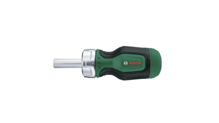 Отвертка Bosch с трещоткой, 6 насадок (PZ1,PZ2,PH2,SL4,TX25,HEX5), рукоятка TPR, 111мм, сталь CrV