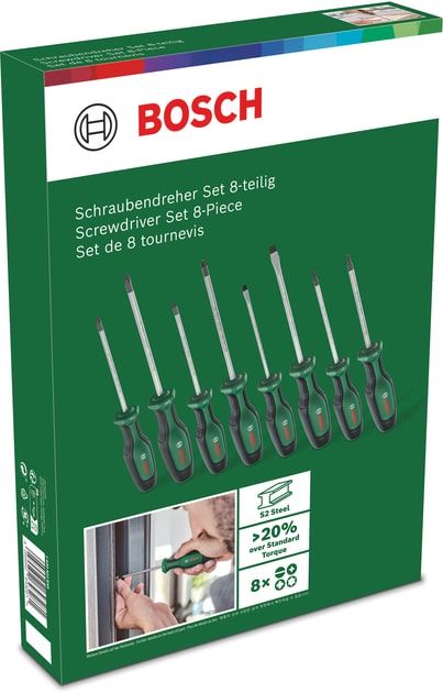 Отвертка Bosch набор 8шт, SL 4, 6.5 мм, PH1х100 мм, PH2х125 мм, PZ1х100 мм, PZ2х125 мм, Т20х100, Т25х100