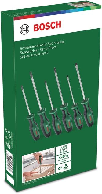 Отвертка Bosch набор 6шт, SL 4, 6.5 мм, PH1х100 мм, PH2х125 мм, PZ1х100 мм, PZ2х125 мм