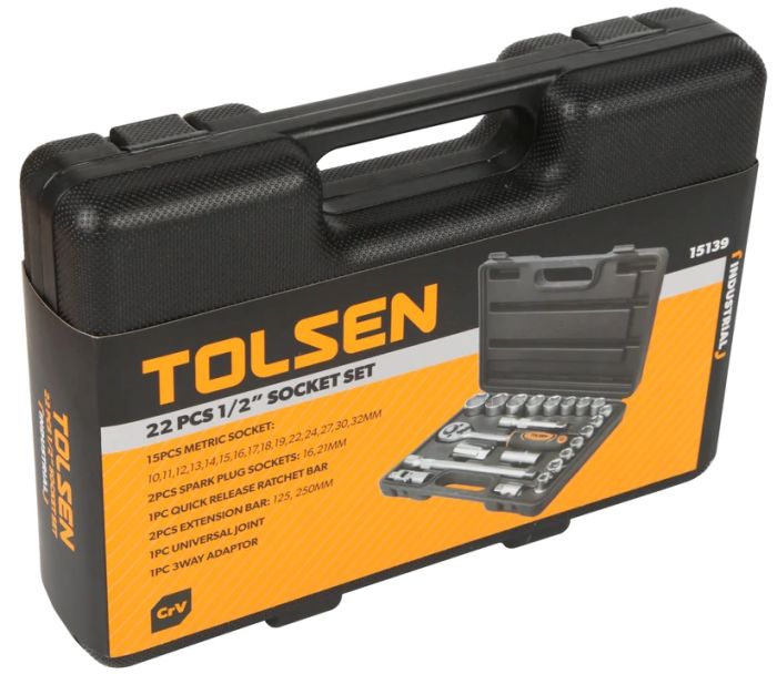 Набор инструментов Tolsen, набор торцевых головок 1/2", 22шт, CrV