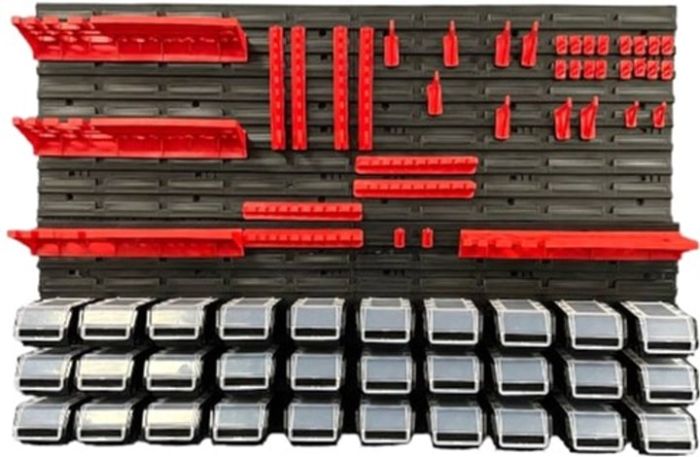 Панель подвесная с набором контейнеров, крючков и полок Kistenberg KS_kit12, 4 панели 57.6*1.8*39см, 30 контейнеров, 40 шляп, 4 полки, пластик