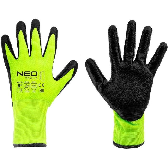 Перчатки рабочие Neo Tools, утепленные, латексное покрытие, полиэстер, р.8, зелено черные