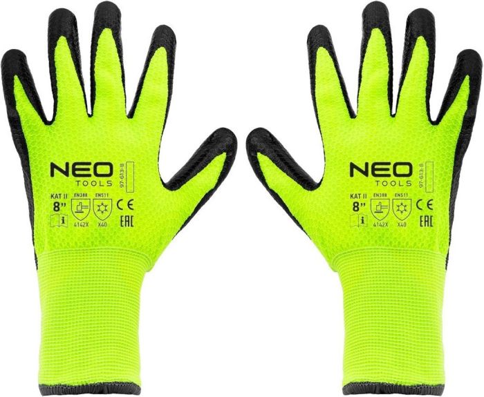 Перчатки рабочие Neo Tools, утепленные, латексное покрытие, полиэстер, р.8, зелено черные