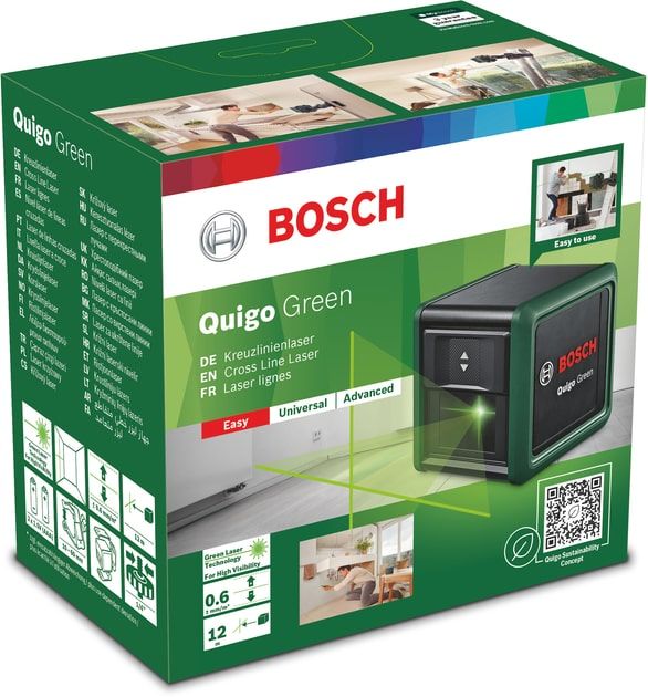 Нивелир лазерный Bosch Quigo Green, точность ± 0.8 мм/м, 12м, зелёный 0.27 кг