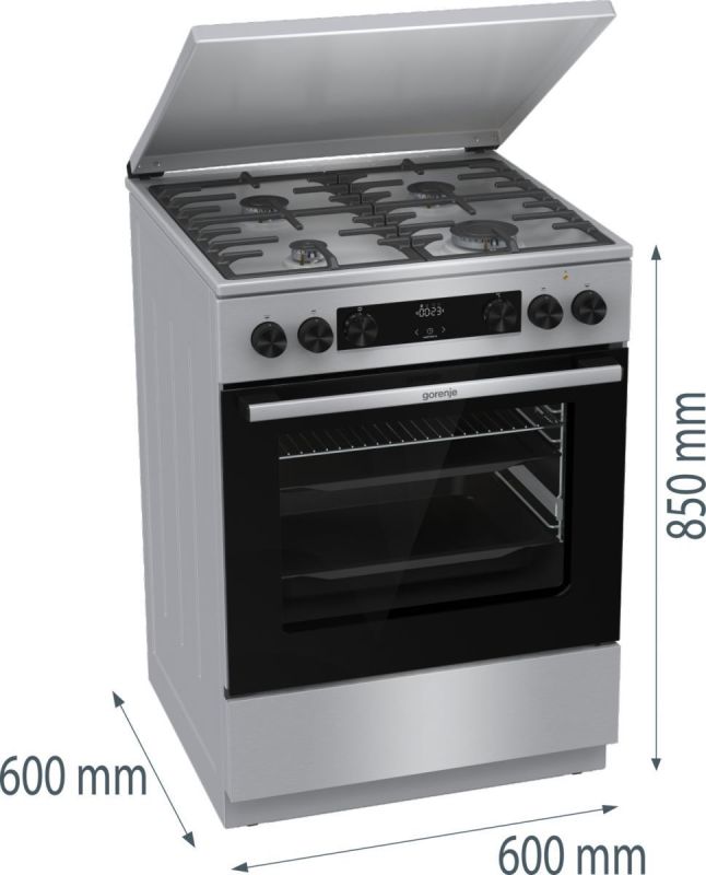 Плита Gorenje комби, 71л, 60x60см, дисплей,  чугун, с крышкой, программатор IconLed,нерж