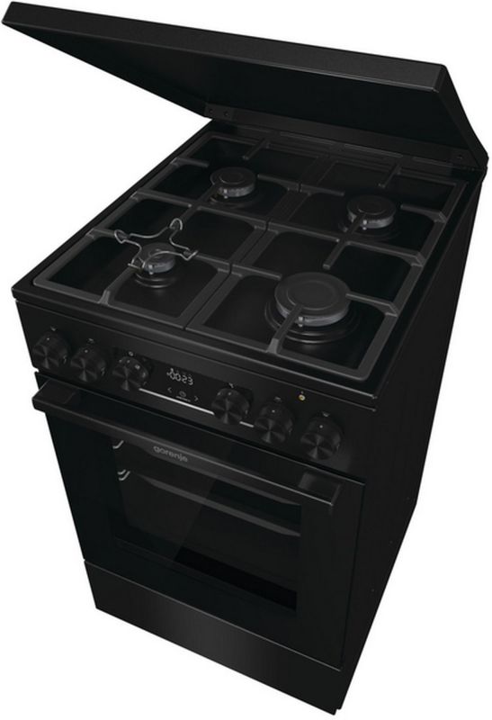 Плита Gorenje комби, 70л, 50x60см, дисплей,  чугун, черный