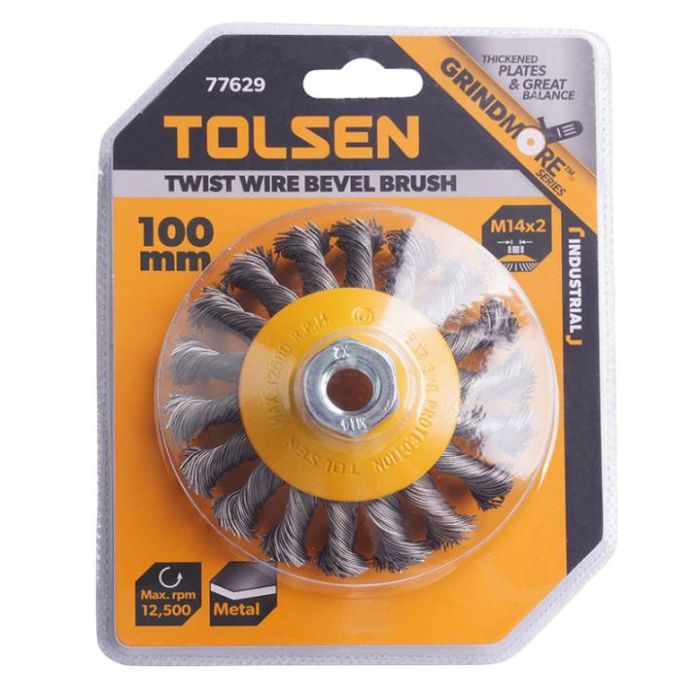 Щетка дисковая Tolsen, рифленая проволока 0.5мм, 100мм, резьба M14