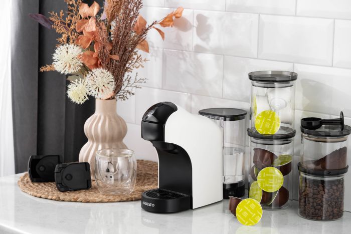Кофеварка Ardesto капсульная, 0.8л, капсулы Nespresso, Nescafe Dolce Gusto, молотый кофе, сенсорное управление, белый