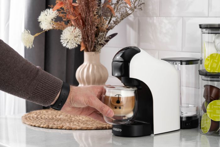 Кофеварка Ardesto капсульная, 0.8л, капсулы Nespresso, Nescafe Dolce Gusto, молотый кофе, сенсорное управление, белый