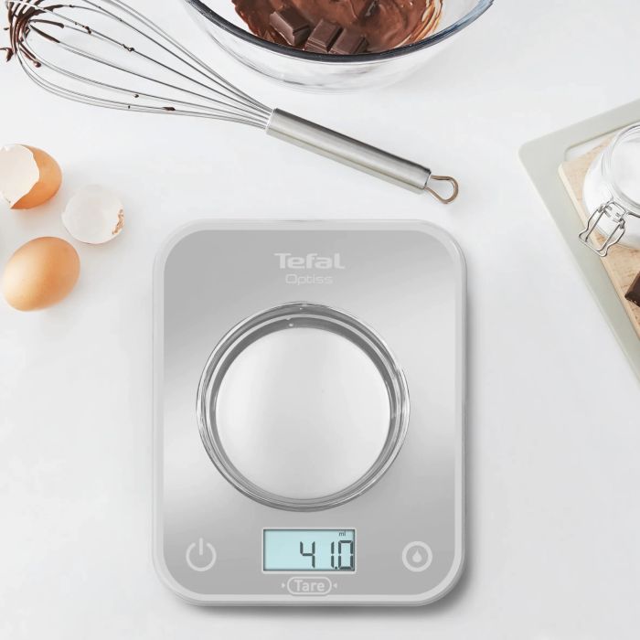 Весы Tefal кухонные Optiss, 5кг, AAAx2 в компл, стекло, серебро