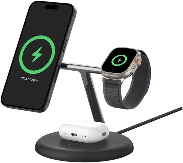 Зарядний пристрій бездротовий Belkin 3в1 Magnetic Adjustable Pad Qi2 15Вт, чорний