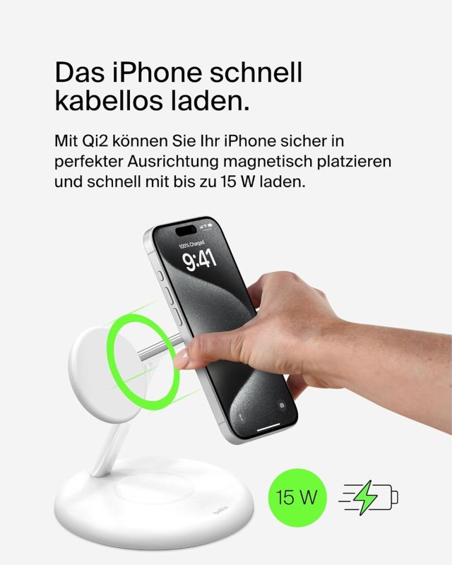 Зарядний пристрій бездротовий Belkin 3в1 Magnetic Adjustable Pad Qi2 15Вт, білий