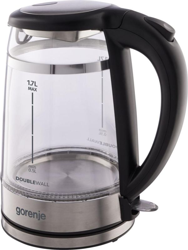 Електрочайник Gorenje 1.7л, 2,200 Вт, strix контроль, скло, чорний