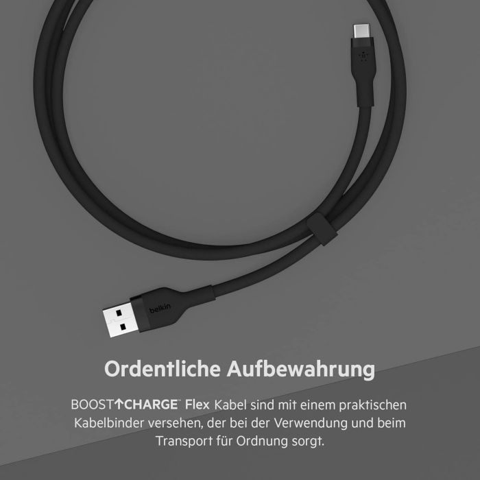Кабель Belkin USB-A - USB-C силиконовый, с клипсой, 3m Black
